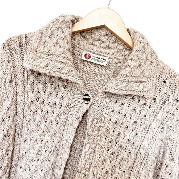 Stanoun Tan Merino Wool Made in Ireland Knit Longline Cardigan Sz M - Picture 2 of 7